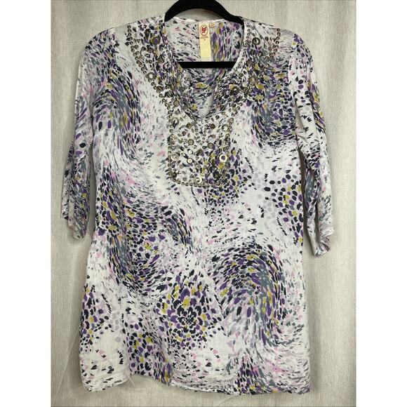 Split Personal Matthew Hekmatniaz Tunic Top Studded Collar-Colorful-Size Small - Picture 1 of 9